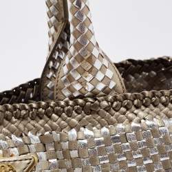 Prada Silver/Two Tone Metallic Beige Madras Leather Tote