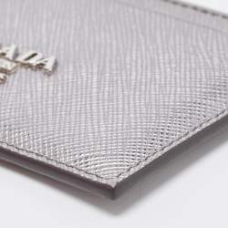 Pre Owned Prada Metallic Silver Saffiano Leather Card Holder