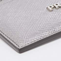 Pre Owned Prada Metallic Silver Saffiano Leather Card Holder