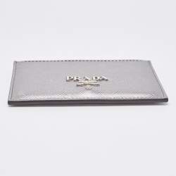 Pre Owned Prada Metallic Silver Saffiano Leather Card Holder