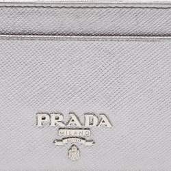 Pre Owned Prada Metallic Silver Saffiano Leather Card Holder