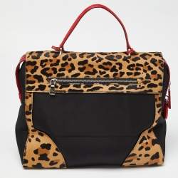 Pre Owned Prada Multicolor Nylon,Calfhair and Ostrich Trim Top Handle Bag