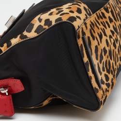 Pre Owned Prada Multicolor Nylon,Calfhair and Ostrich Trim Top Handle Bag