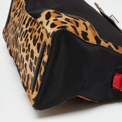 Pre Owned Prada Multicolor Nylon,Calfhair and Ostrich Trim Top Handle Bag