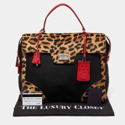 Pre Owned Prada Multicolor Nylon,Calfhair and Ostrich Trim Top Handle Bag