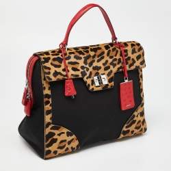 Pre Owned Prada Multicolor Nylon,Calfhair and Ostrich Trim Top Handle Bag