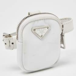Pre Owned Prada White Nylon and Leather Strap Pouch