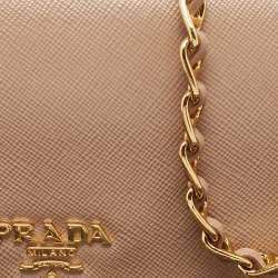 مملوكة مسبقًا Prada Beige Leather Flap Wallet On Chain