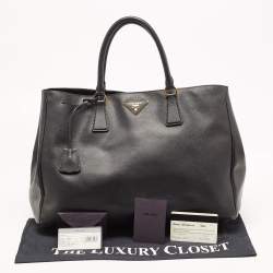 Pre Owned Prada Black Saffiano Lux Leather Large Gardener's Tote