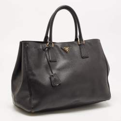 Pre Owned Prada Black Saffiano Lux Leather Large Gardener's Tote