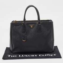 Pre Owned Prada Black Saffiano Leather Large Double Zip Tote
