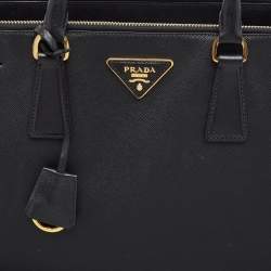Pre Owned Prada Black Saffiano Leather Large Double Zip Tote