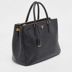 Pre Owned Prada Black Saffiano Leather Large Double Zip Tote
