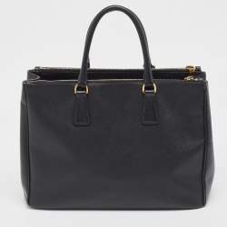 Pre Owned Prada Black Saffiano Leather Large Double Zip Tote