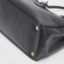 Pre Owned Prada Black Saffiano Leather Large Double Zip Tote