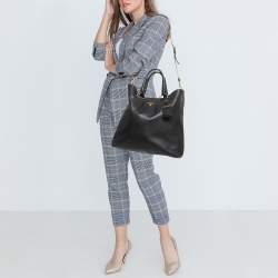 Pre Owned Prada Black Vitello Daino Leather Shopping Tote 