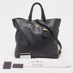 Pre Owned Prada Black Vitello Daino Leather Shopping Tote 