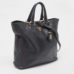 Pre Owned Prada Black Vitello Daino Leather Shopping Tote 