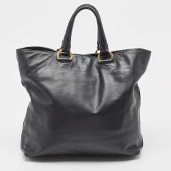 Pre Owned Prada Black Vitello Daino Leather Shopping Tote 