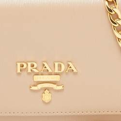 Prada Beige Vitello Move Leather Wallet on Chain