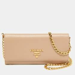 Prada Beige Vitello Move Leather Wallet on Chain