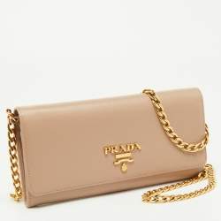 Prada Beige Vitello Move Leather Wallet on Chain