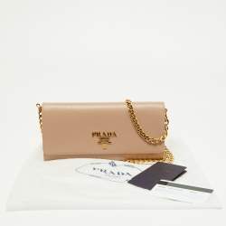 Prada Beige Vitello Move Leather Wallet on Chain