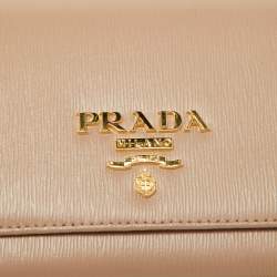 Prada Beige Vitello Move Leather Wallet on Chain