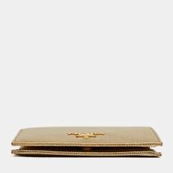 Prada Gold Saffiano Metal Leather Logo Bifold Wallet