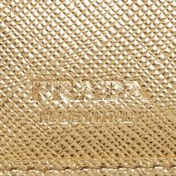 Prada Gold Saffiano Metal Leather Logo Bifold Wallet