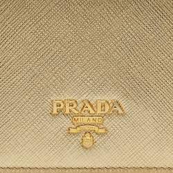 Prada Gold Saffiano Metal Leather Logo Bifold Wallet