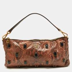 Pre Owned Prada Brown Python Jewel Embellished Shoulder Bag