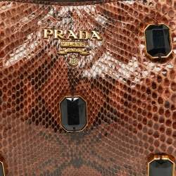 Pre Owned Prada Brown Python Jewel Embellished Shoulder Bag
