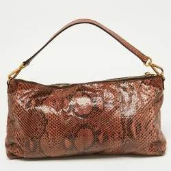 Pre Owned Prada Brown Python Jewel Embellished Shoulder Bag
