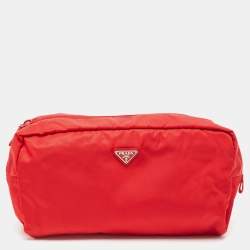 Prada Red Nylon Cosmetic Pouch