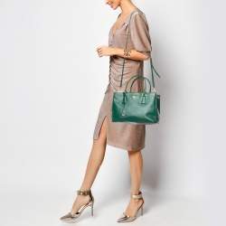 Pre Owned Prada Green Saffiano Lux Leather Small Double Zip Tote
