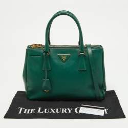 Pre Owned Prada Green Saffiano Lux Leather Small Double Zip Tote