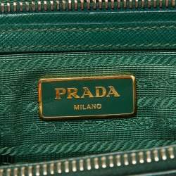 Pre Owned Prada Green Saffiano Lux Leather Small Double Zip Tote