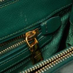 Pre Owned Prada Green Saffiano Lux Leather Small Double Zip Tote