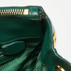 Pre Owned Prada Green Saffiano Lux Leather Small Double Zip Tote