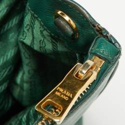 Pre Owned Prada Green Saffiano Lux Leather Small Double Zip Tote