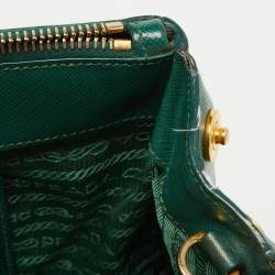 Pre Owned Prada Green Saffiano Lux Leather Small Double Zip Tote