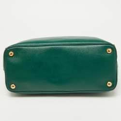 Pre Owned Prada Green Saffiano Lux Leather Small Double Zip Tote