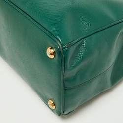 Pre Owned Prada Green Saffiano Lux Leather Small Double Zip Tote