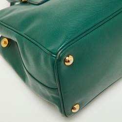 Pre Owned Prada Green Saffiano Lux Leather Small Double Zip Tote
