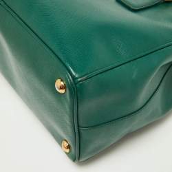 Pre Owned Prada Green Saffiano Lux Leather Small Double Zip Tote