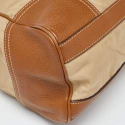 Prada Beige/Brown Leather and Nylon Logo Satchel