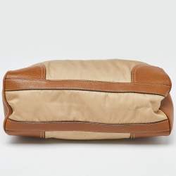Prada Beige/Brown Leather and Nylon Logo Satchel