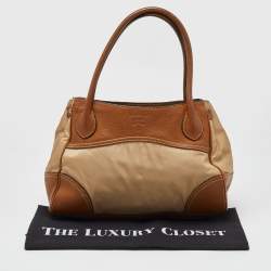 Prada Beige/Brown Leather and Nylon Logo Satchel