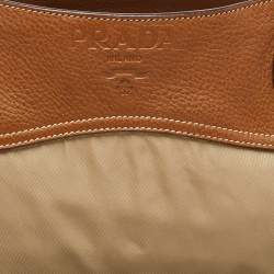 Prada Beige/Brown Leather and Nylon Logo Satchel